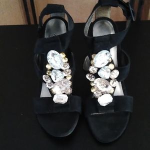 Black Suede Jeweled encrusted , size 6.5 Heels